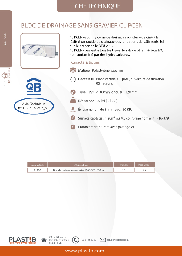Tuyau drainage sans gravier - Fiche technique